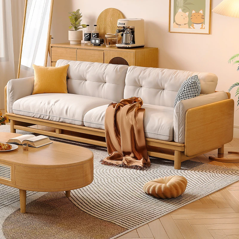 Japanese-style all-solid wood cloth sofa living room furniture small household simple modern vertical technology cloth sofa