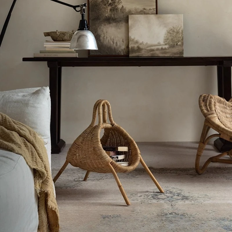 

South East Asia Rattan Shelf Magazine Paper Basket Living Room Snack Storage Basket