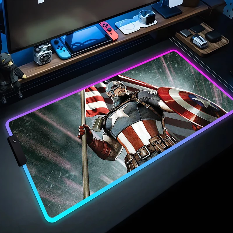 RGB Large Gaming C-Captain A-America Mouse Pad Laptop Mat Gaming Mousepad Backlit Keyboard Gamer Table Pads M-Marvels Home Decor