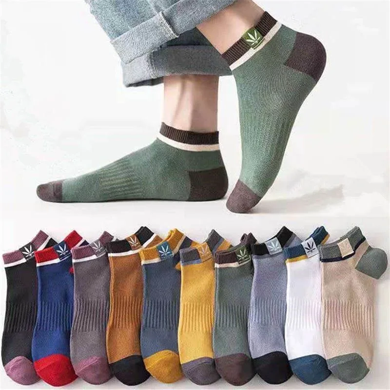 

5 Pairs Unisex Color Block Side Label Boat Socks Soft Comfortable Breathable Odor Proof Sports Style Casual Couple Socks
