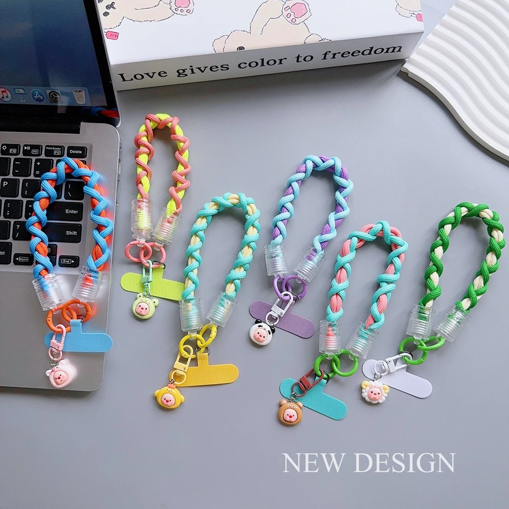 

Universal Braided Mobile Phone Lanyard Strap Cute Cartoon Hanging Chain Ring Cord with Patch Wrist Strap Cell Phone Detachable