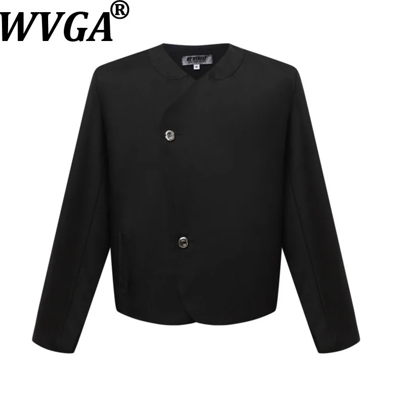 WVGA Spring Autumn New Man High Street Collarless Suit Coat Nihce Chic Casual Irregular Trendy Long Sleeve Blazer Ins Y2K W13941