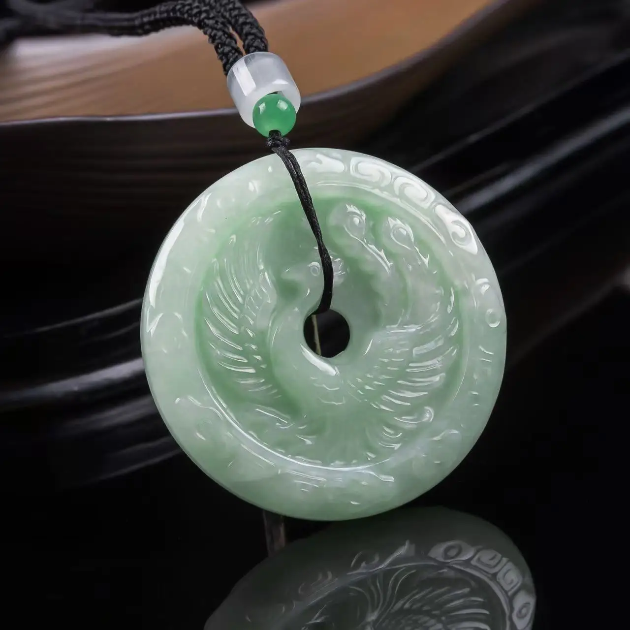 Natural A-grade Jade Double-sided Intricately Carved Dragon And Phoenix Pendant Round Hanging Jadeite Stone Drop Shipping