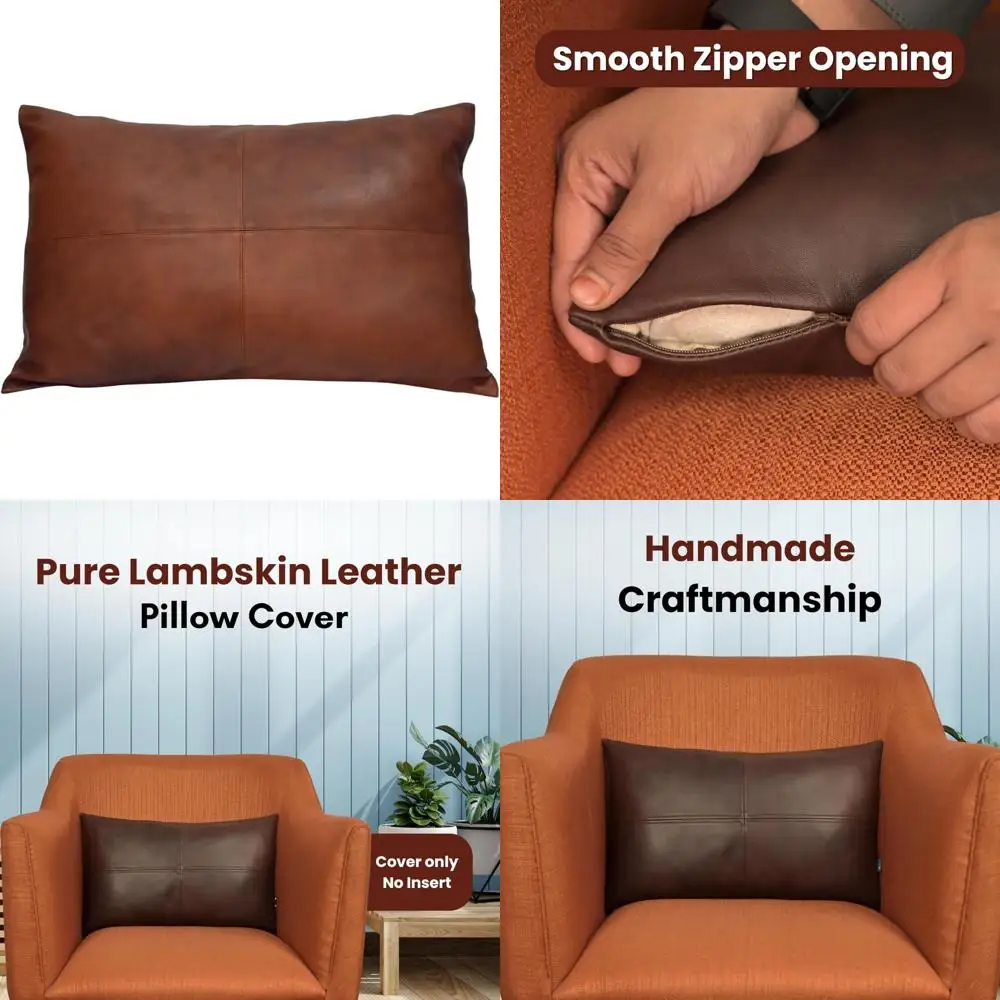 

100% Lambskin Leather Pillow Cover - Sofa Cushion Case - Living Room & Bedroom Decorative Throw Covers