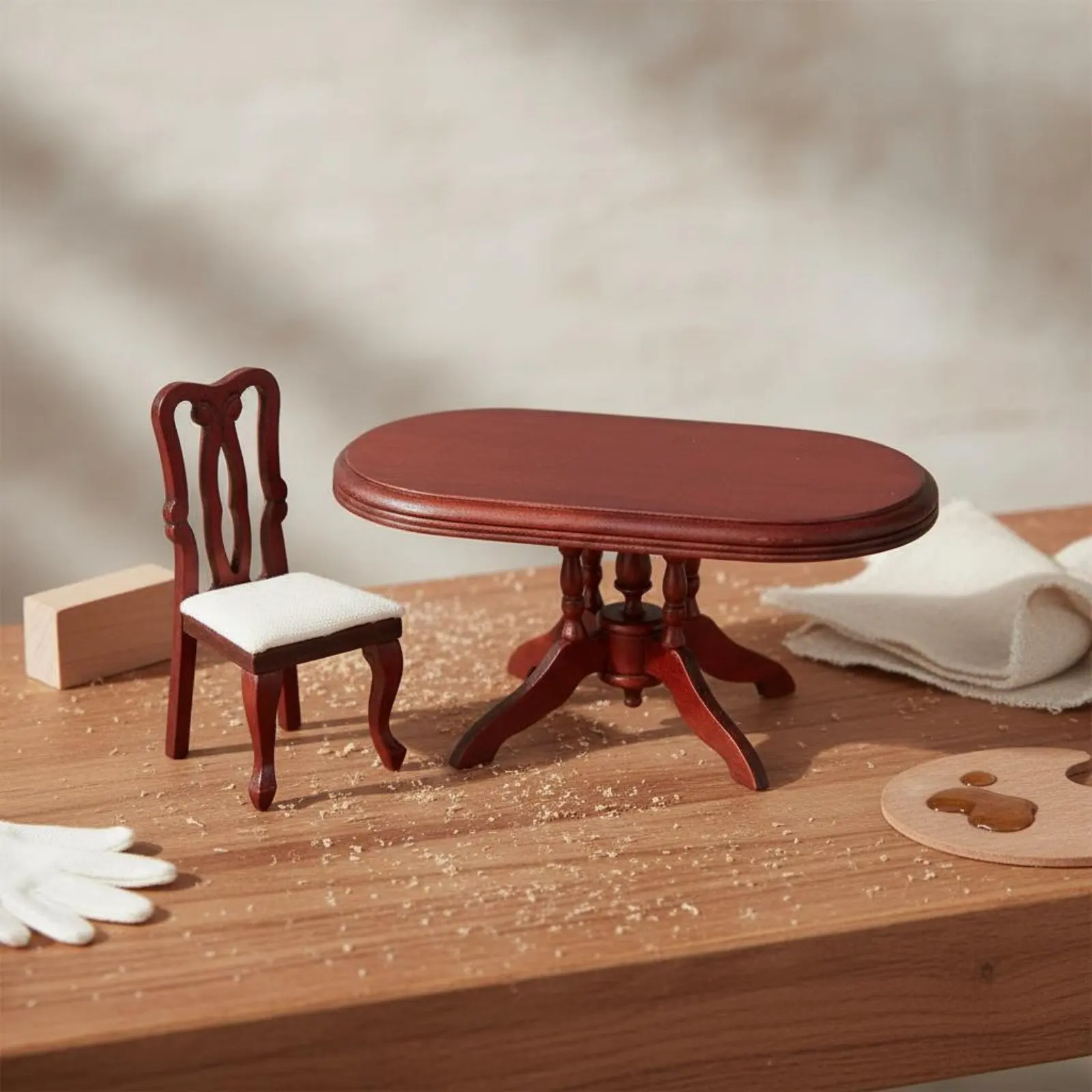 1:12 Dollhouse Table and Chairs Exquisite Details Wooden Dollhouse Dining Room Set 1:12 Scale Dining Table Sturdy Safe