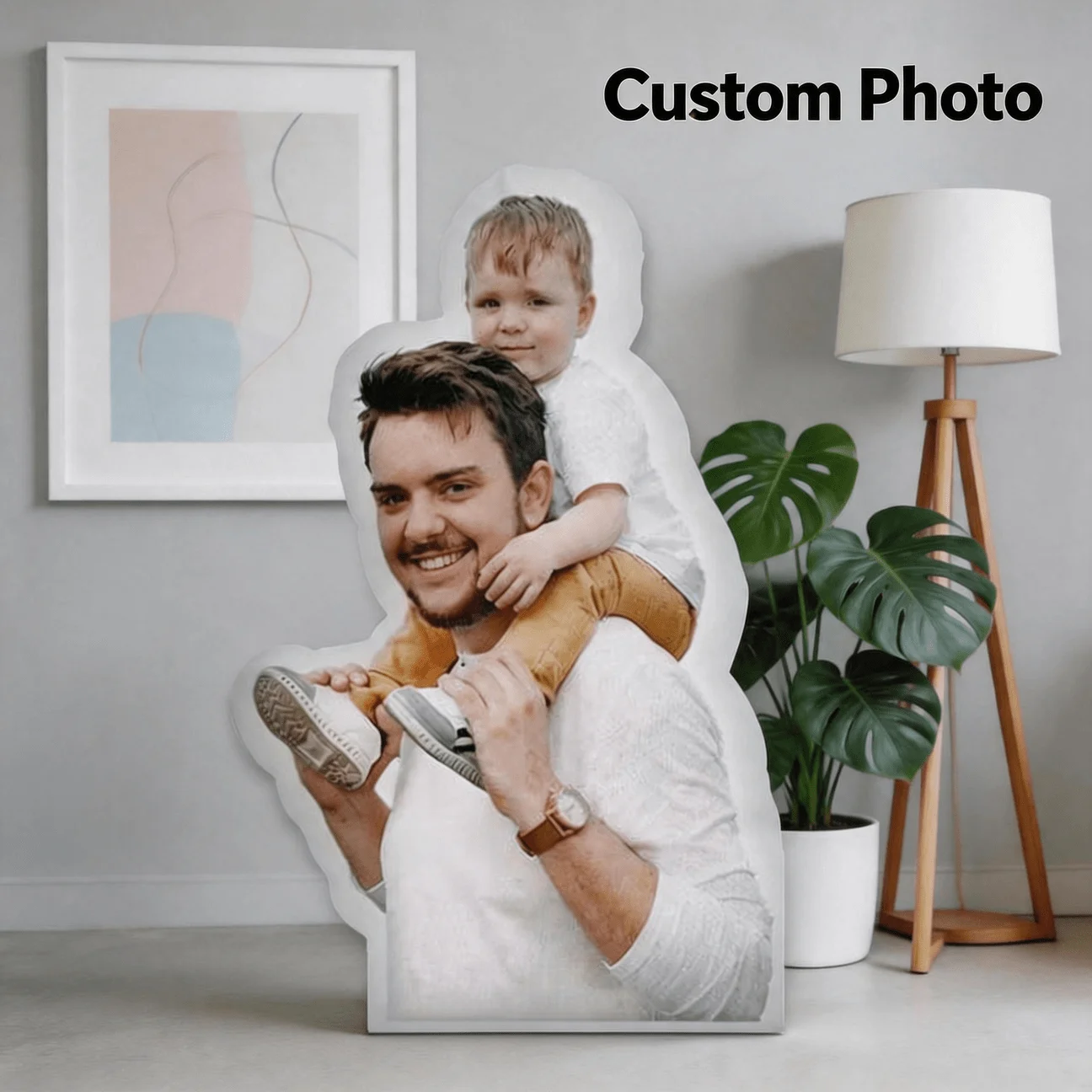Custom Photo Family Portrait Shaped Pillow, Father and Child Moment Decorative Cushion with Double-Sided Printing 60CM LargeSize
