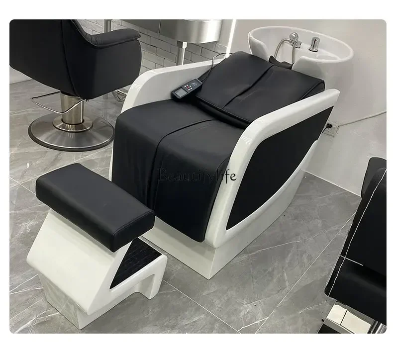 Electric Massage Lying Half Flushing Bed Hair Salon Ceramic Basin Barber Shop Shampoo Chair