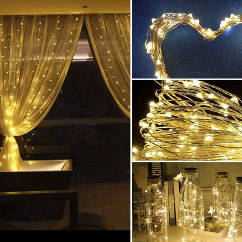 Luces LED de hadas con batería, luces parpadeantes de alambre de cobre para decoración de dormitorio de boda