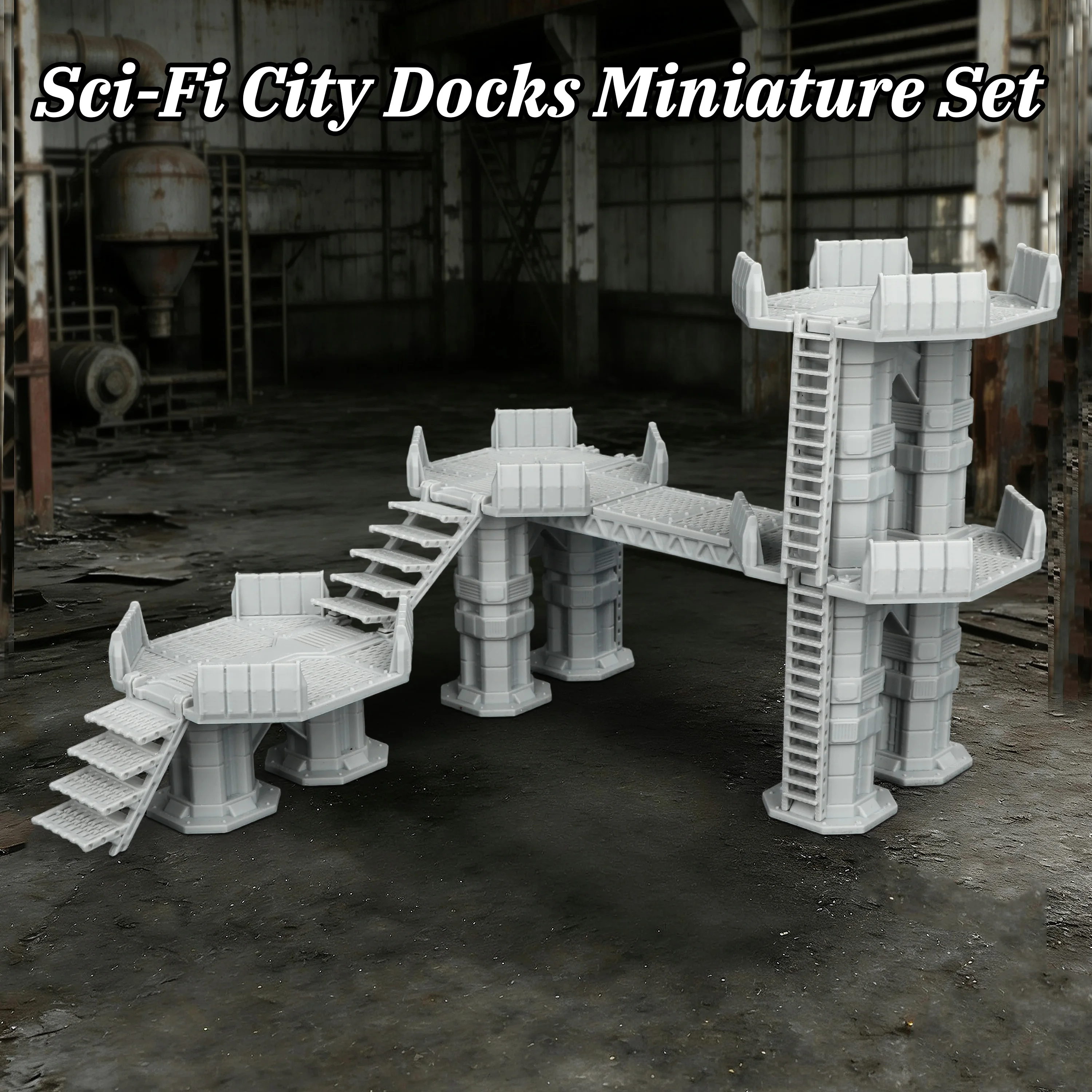 Sci-Fi City Docks Miniature Set, Detailed Spaceport Miniature Terrain for TTRPG Rolr Play Game, Modular Terrain Building