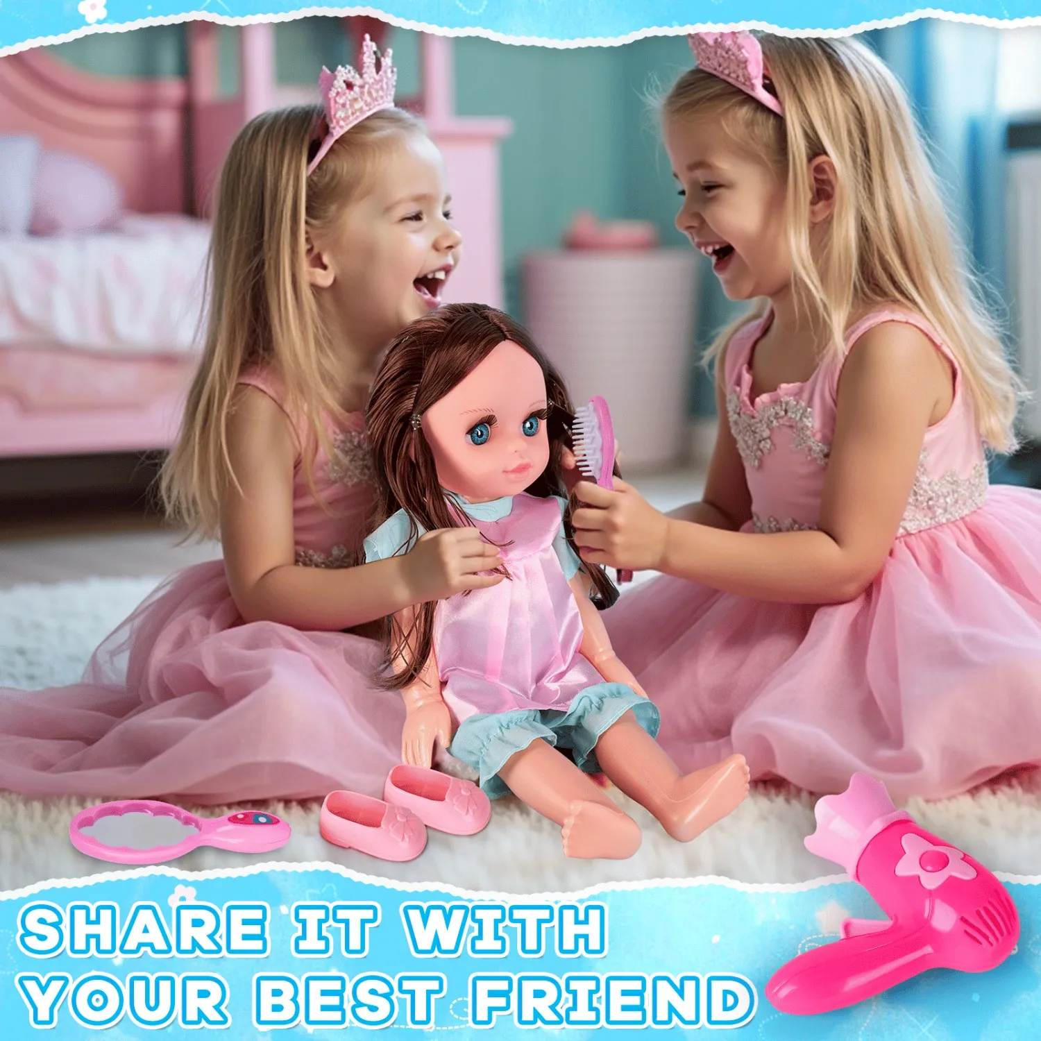 ตุ๊กตาเด็กน้อยนุ่มนิ่มขนาด 13 นิ้ว พร้อมเสื้อผ้าและเครื่องประดับ - ตุ๊กตาเด็กพลาสติกสำหรับเด็กอายุ 3-8 ปี ของขวัญสำหรับงานปาร์ตี้เด็ก