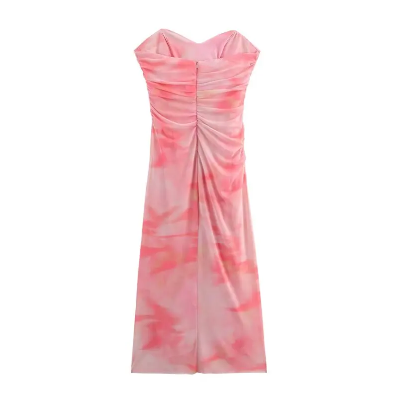 2025년 봄 신상 여성 패션 다용도 프린트 실크 메쉬 튜브탑 어깨 노출 드레스 출퇴근 스타일 민소매 기타 소재 00%