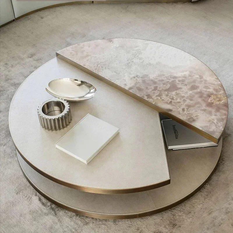 

Mild Luxury Marble Coffee Table Living Room Stainless Steel round Table Simple Italian Modern Style High-End