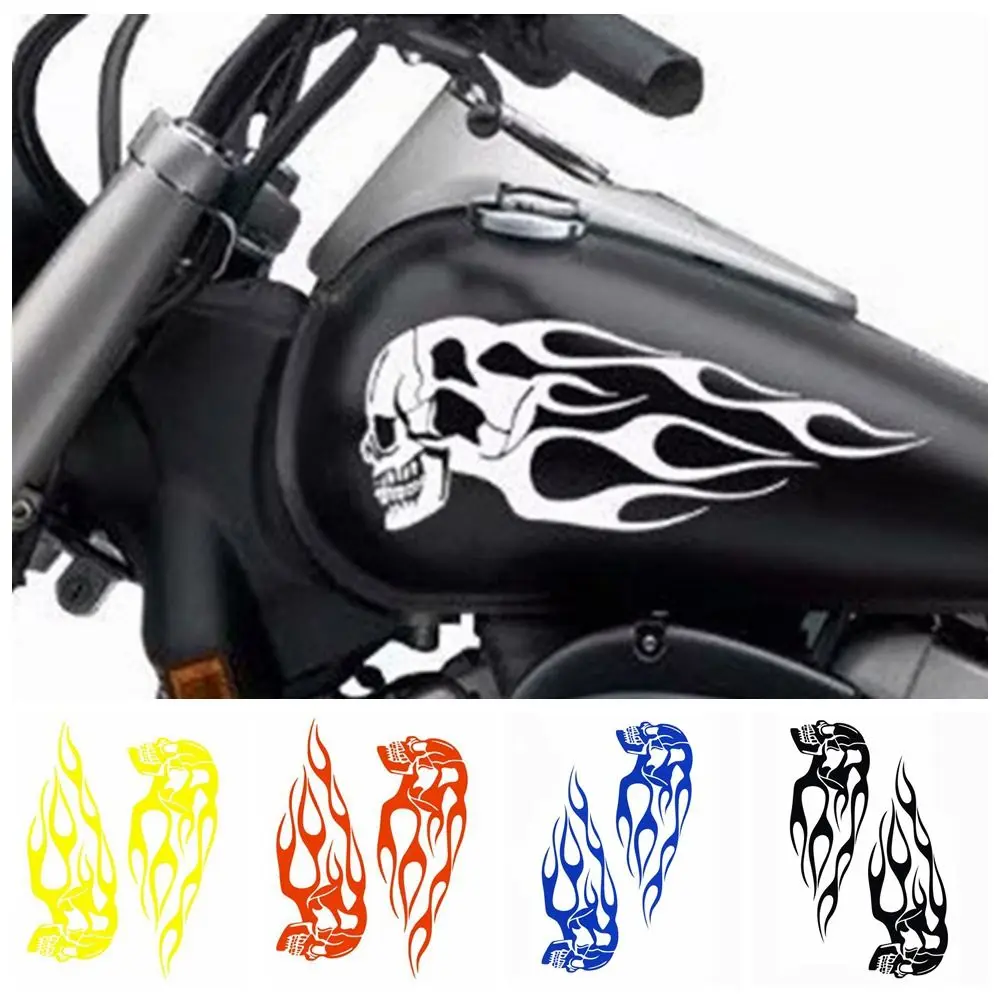 

2PCS 3D Fuel Tank Stickers Flame Skulls Decals Motorbike Electricbike Car Universal Motorcycle Ornament Helmet Decra Accessories