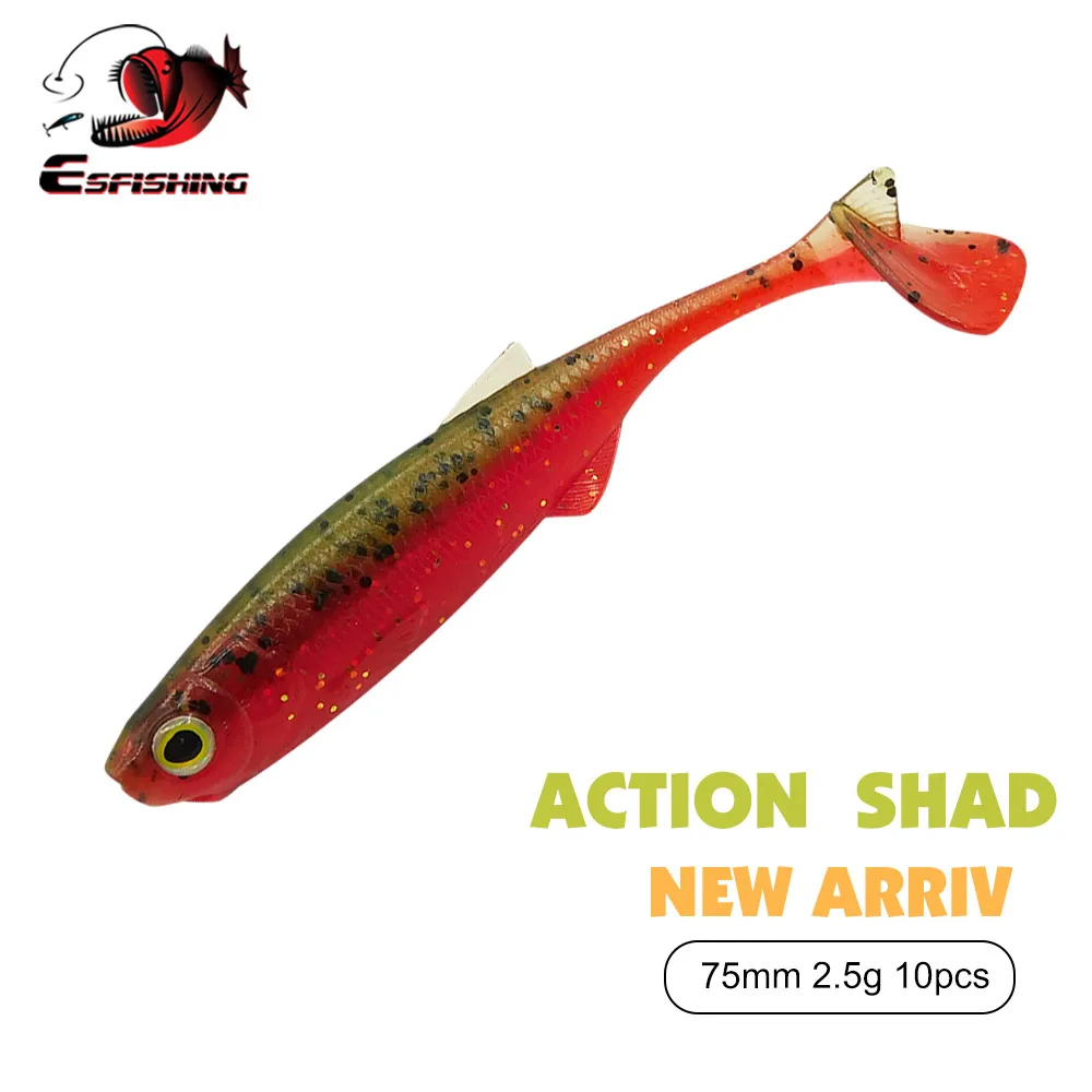 ESFISHING 2025 New Soft Lure Action Shad 75mm Peche fishing bait for perch pike bass saltwater