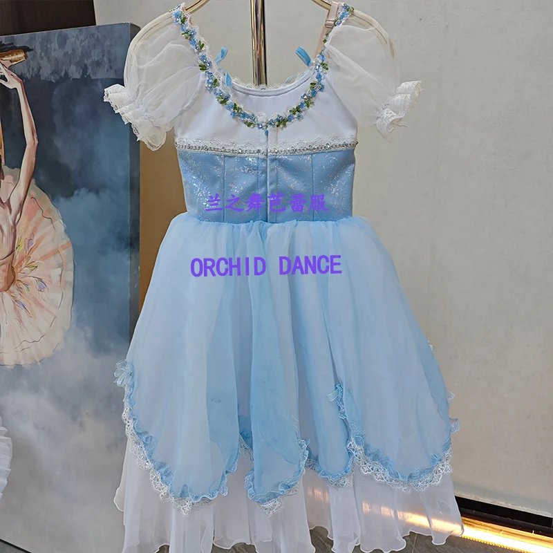 BT2605012 High Quality Custom Size Kids Girls  Ballet Dance Performance Wear Gilsay Blue Long Romantic Tutu Dress
