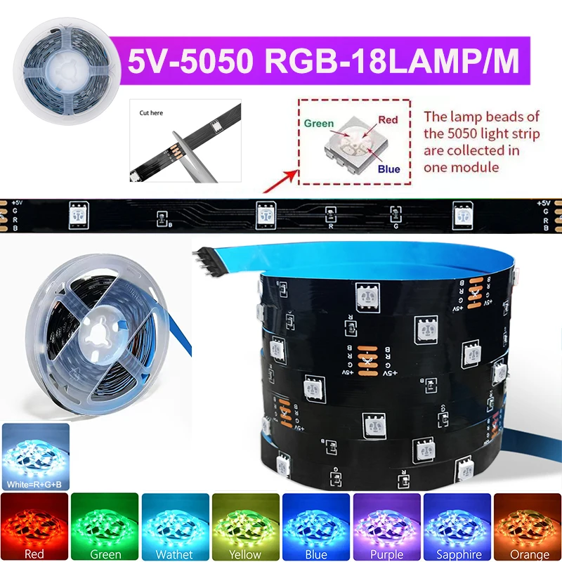 Bluetooth Led Strip Lights Rgb5050 Tv Backlight Dimmable Led Tape Light 5V Music Sync Led Lighting Strips Smart Led Strip 5v Usb
