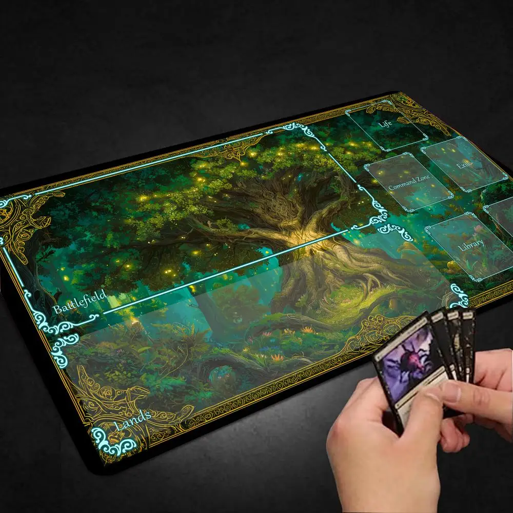 Premium Magic Playmat, Tree of Life Design, Rubber Anti-Slip Edge Locking Gaming Mat for Trading Card Game TCG PC Accessories