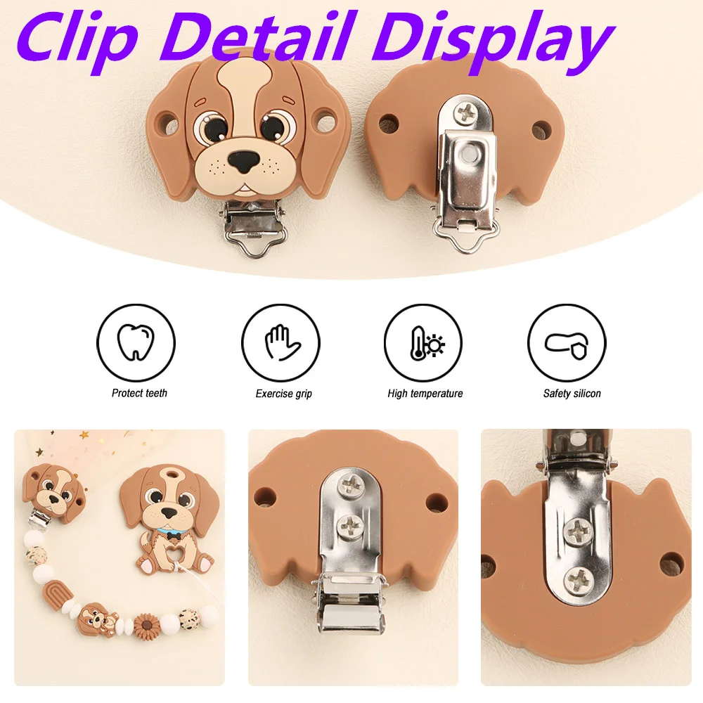 1--5Pcs Cute Puppy Dog Silicone Beads Silicone Teether Pacifier Clip For Jewelry Making Pacifier Chain Accessories BPA-Free