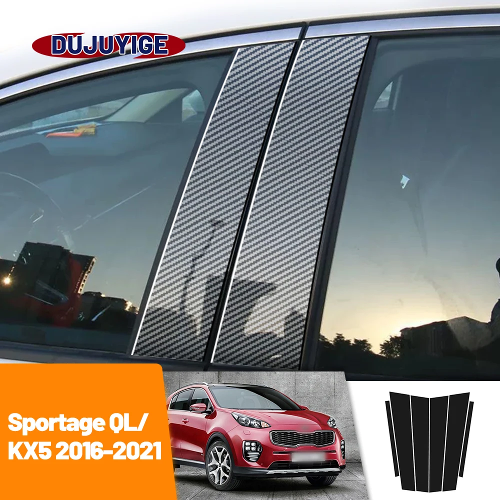 For Kia Sportage QL KX5 2016-2021 2017 2018 2019 2020 Carbon Fiber Window Door Column Deal B C Pillar Post Cover Trim Sticker