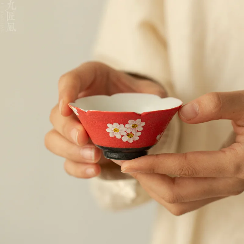 Hawthorn Red Hand-painted Tea Cup Underglaze Color Daisy Single Cup Master Cup Accessible Luxury Ceramic Teacup