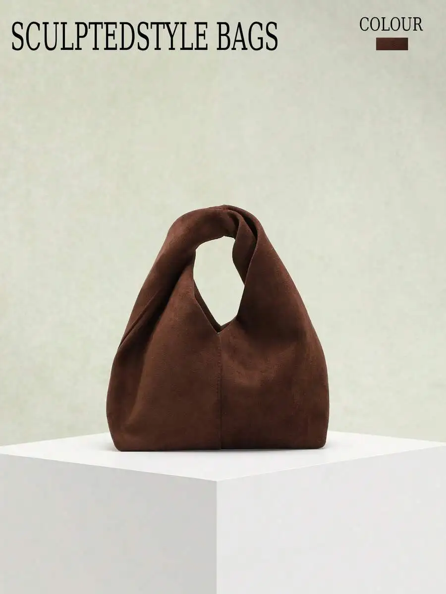 

Минималистичная коричневая сумка-тоут из искусственной кожи с бархатистой текстурой для ежедневных поездок на работу