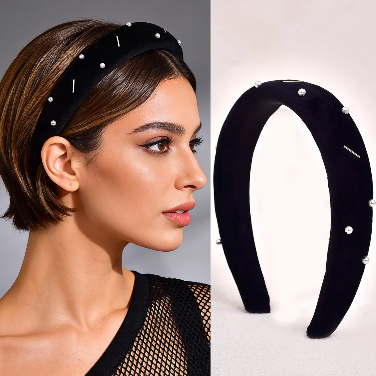 

Минималистичная черная бархатная повязка на голову для женщин, широкий повседневный аксессуар для волос с губчатой подкладкой, свадебный головной убор SA16