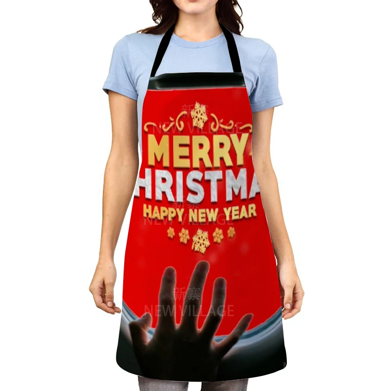 Merry Christmas Apron Red Grid Elk Kitchen Cooking Apron Women Baking Waist Bib Christmas Decorations for Home Cleaning Apron