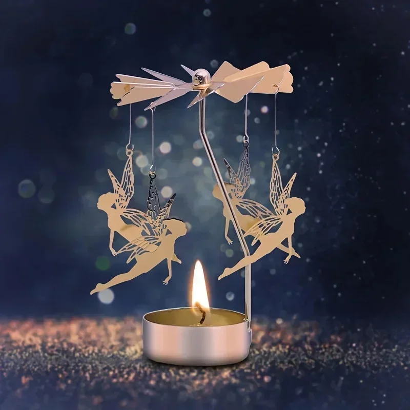 Multi-shape Rotating Candlesticks Snowflake Gold Angel Romantic Tea Party Candle Holder Wedding Christmas Metal Home Decor