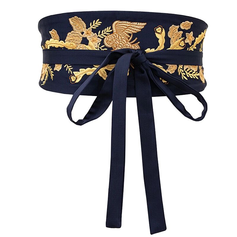 Cinturilla bordada Vintage para mujer, cinturón ancho japonés, banda de cintura Obi, cinturón bohemio, cinturones de tela para vestido