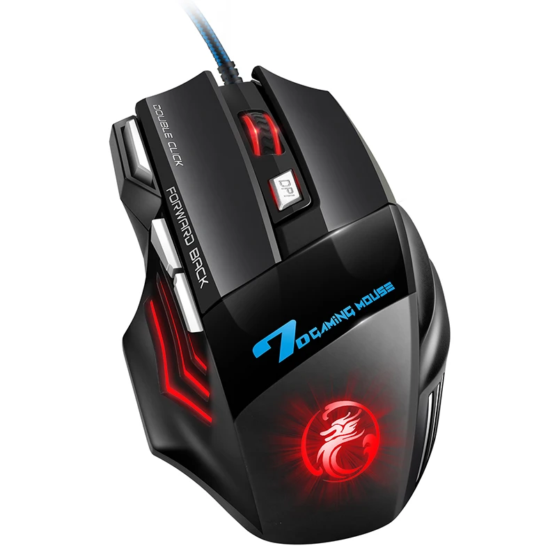 Souris d\'ordinateur de jeu, Gamer, ergonomique, prise filaire USB,, modèle Mause 5500 DPI, silencieuse avec LED rétro-éclairage 7 bouton pour