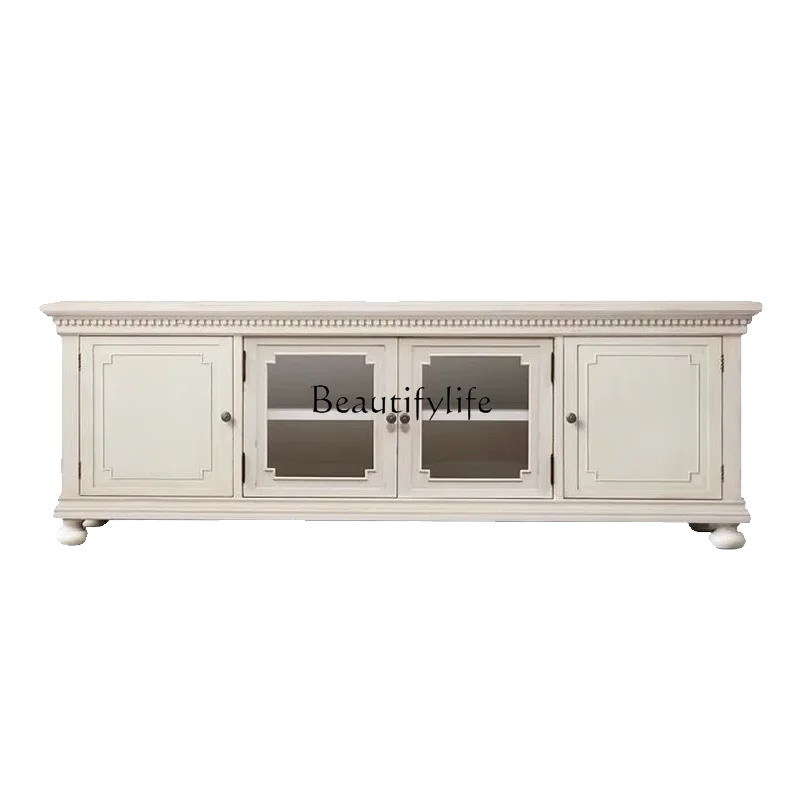 

American retro solid wood oak TV cabinet storage integrated small apartment living room floor cabinet