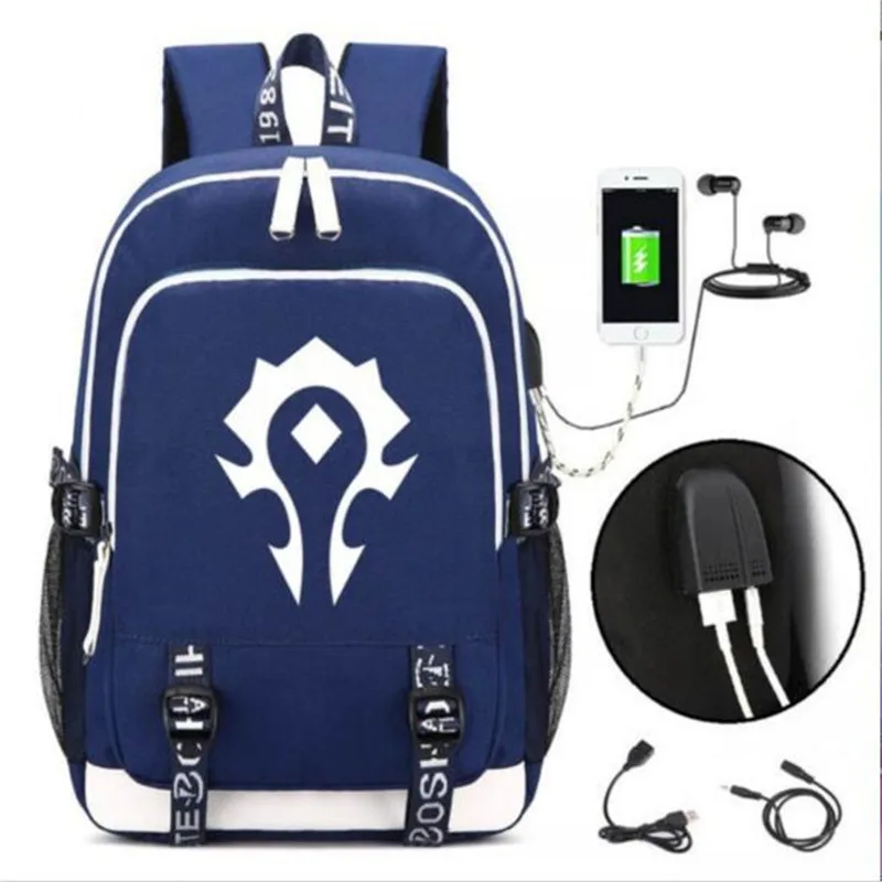 World of Game Backpack Bag Rucksack w/ USB Fashion Port and Lock / Headphone Anime Book SchoolBag Laptop Gifts