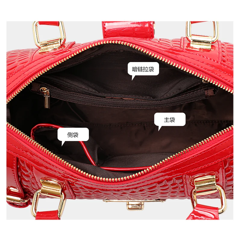 Aidrani Borsa Boston con coda di coccodrillo rossa, borsa in vera pelle da donna alla moda, borsa a tracolla singola in pelle di vacchetta