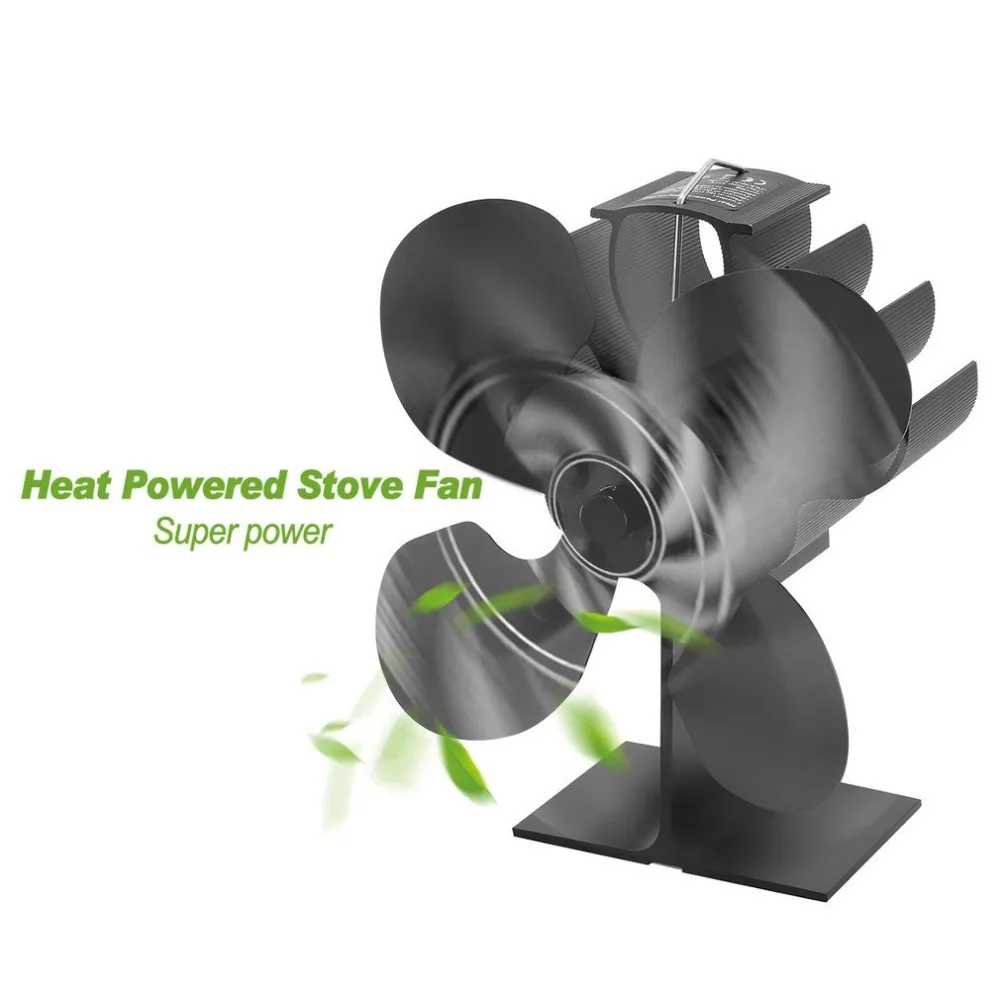 4-Blade Heat Powered Stove Fan Fireplace Fan Log Burner Fan for Gas/Pellet/Log/Wood Buring Stove Efficient Heat Distribution