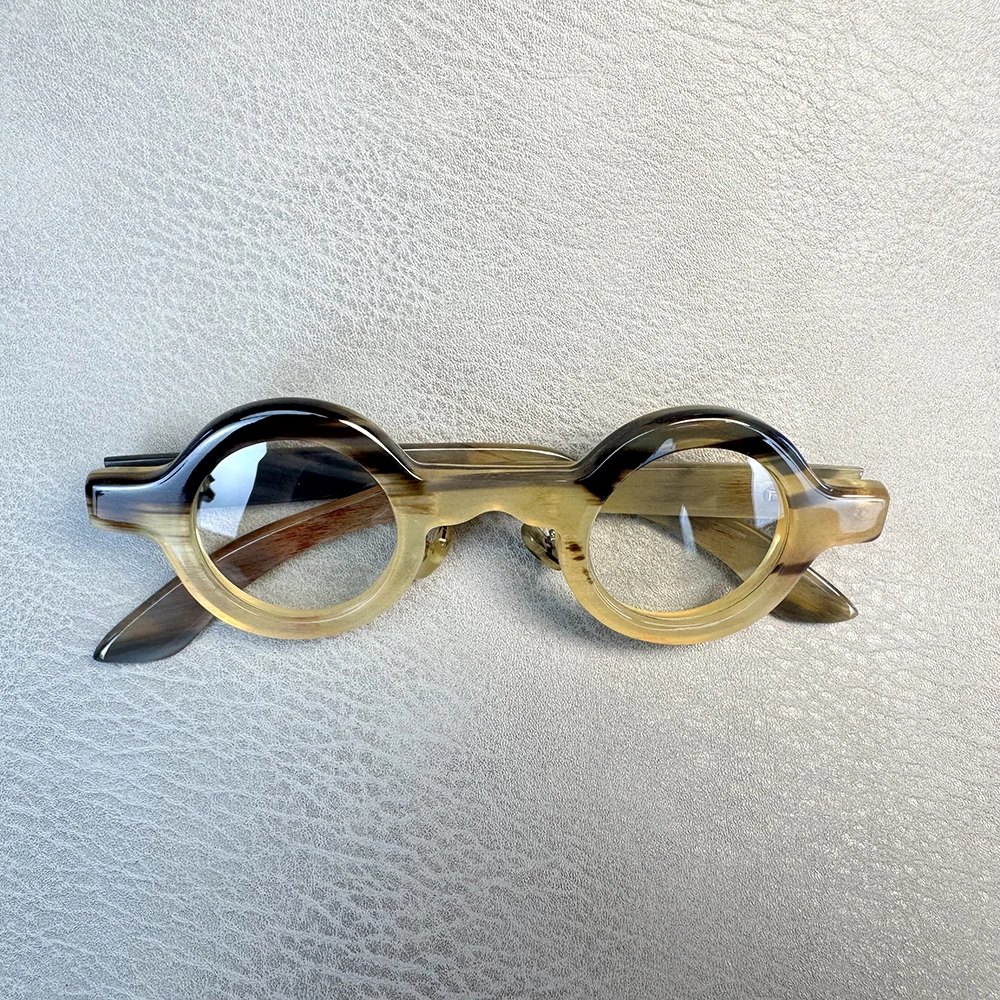 

Man Women Glasses Frame Vintage Round Thick Unique Handmade Honey Black Horn Prescription Eyeglass Frames Reading Eyeglasses