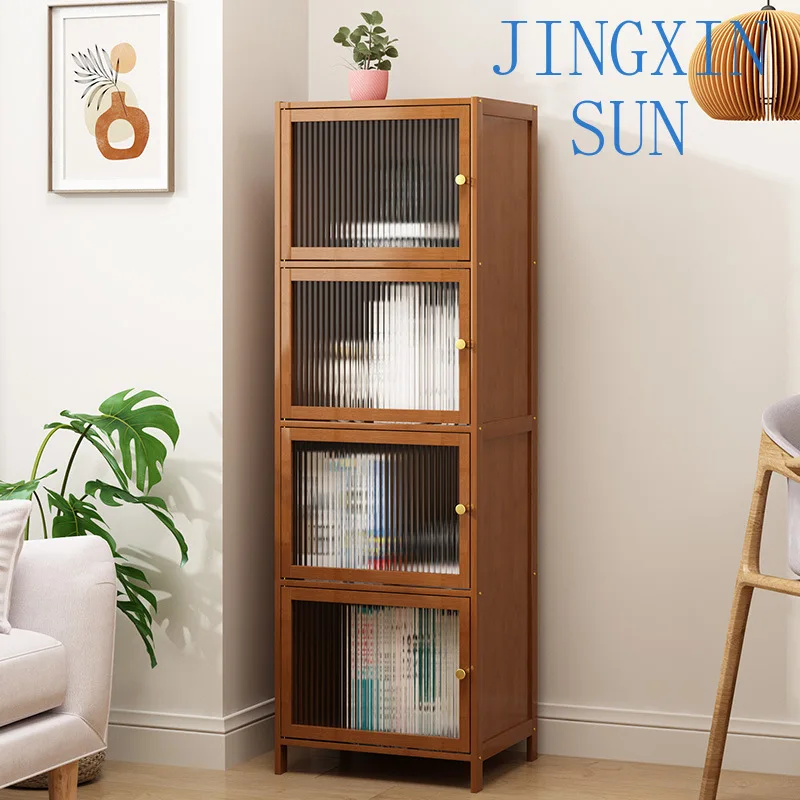 Bookcase with door, multi-layer storage rack, seam storage cabinet, living room display cabinet, bookshelf