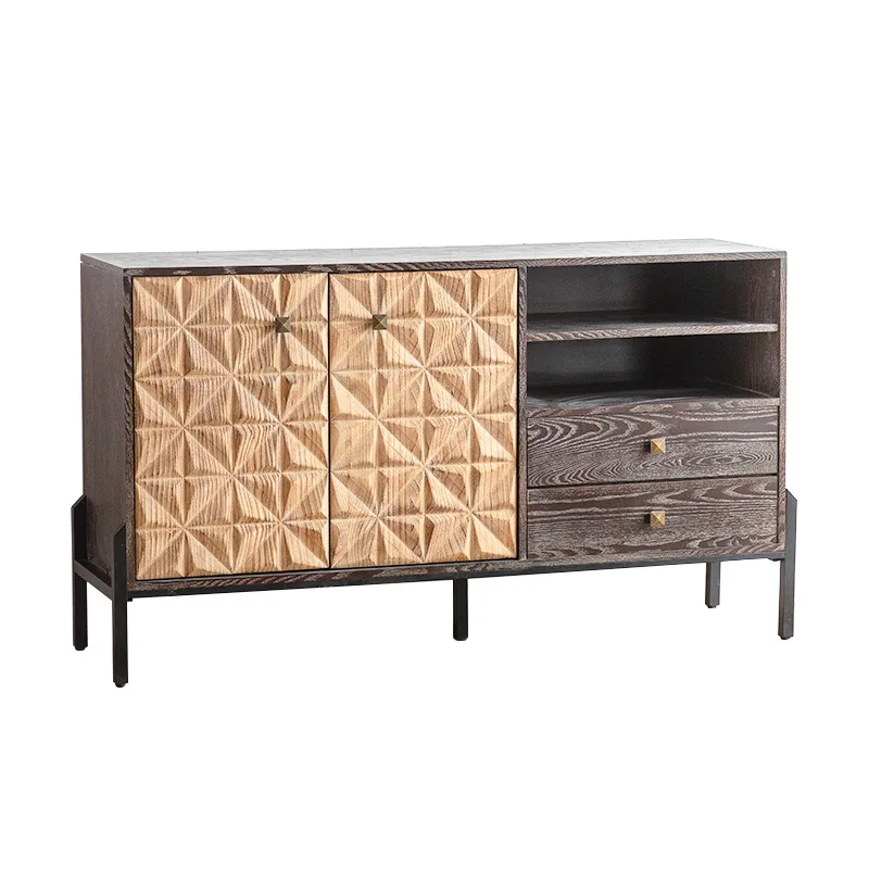 

American solid wood retro porch cabinet B & B small apartment household storage storage side cabinet living room carved dinin