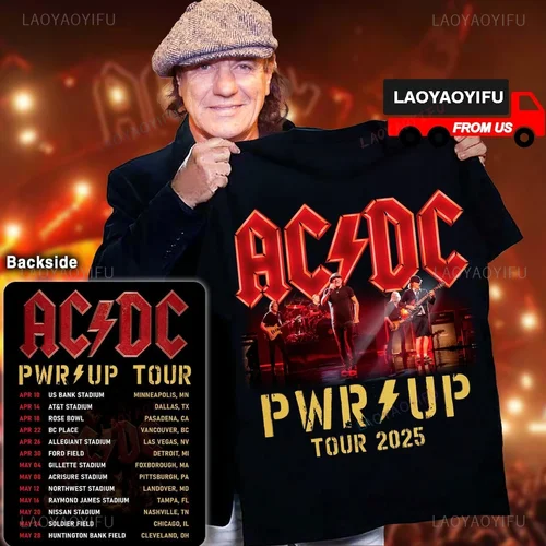 Imagen 1 del producto Camiseta de algodón con gráfico negro Vintage raro de la banda AC--DC de 52 años, camiseta Unisex de manga corta con letras informales para mujer