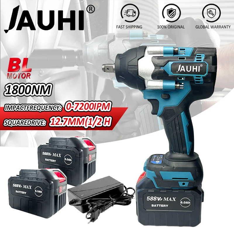 

JAUHI 1800Nm Brushless Electric Impact Wrench Cordless Wrench Socket Rechargeable 1/2Inch Li-ion Battery For Makita 18V Battery