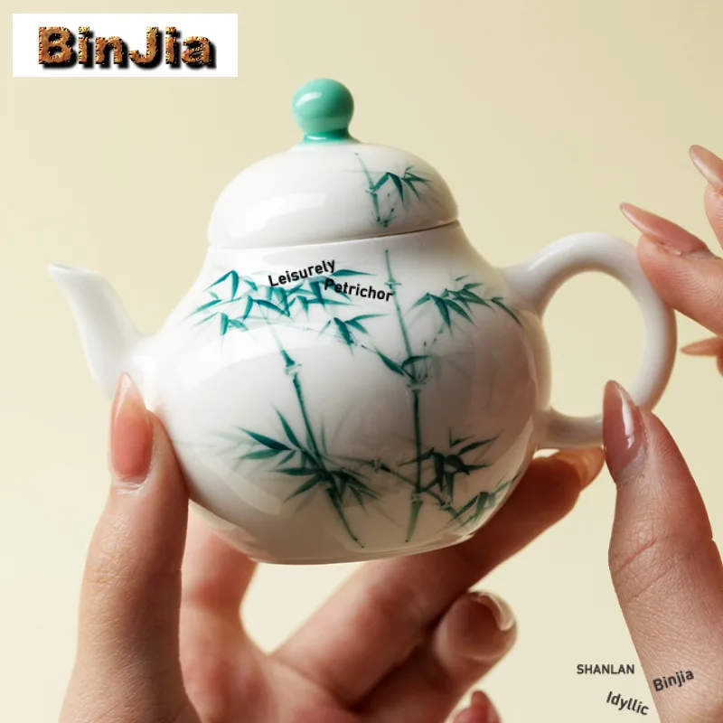 

150ml Hand-painted Green Bamboo Teapot Zen Tea Infuser Pot Tea Maker Kettle With Ball Hole For Tea Collection Ornaments Supplies