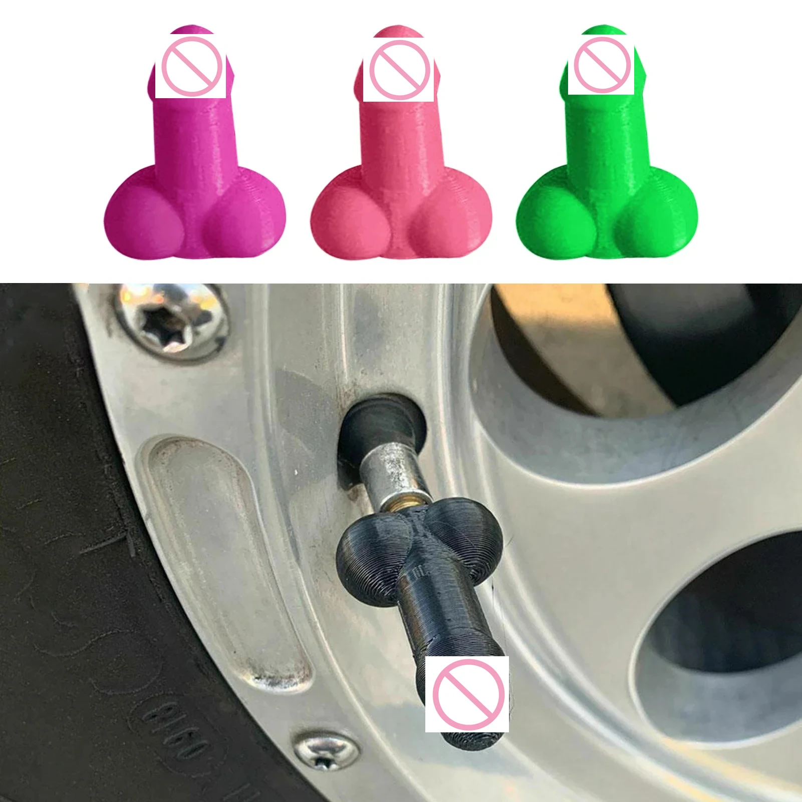 Universal Fluorescente Penis Válvula Stem Caps, Prank Shaped Tire Cap, Pneu de carro Válvula Caps, Tampa contra poeira, Adulto, 4Pcs