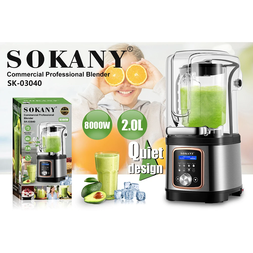 Commercial Blender with Soundproof Shield, Silent Blender for Kitchen,  Easy to Clean, High Speed Blender, Wall Breaking Machine