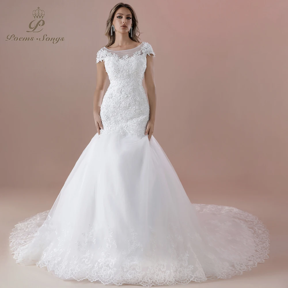 Elegant vestidos para mujer vestido femininos Timeless O-Neck Mermaid Wedding Dress Exquisite Floral Embellishments image 2