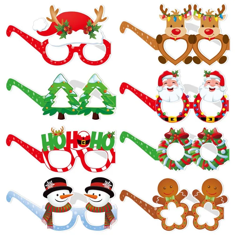 8/9Pack Christmas Party Glasses Paper Props Festive Holiday Themed Eyewear Santa Snowflake Glasses Xmas Celebration Accessories