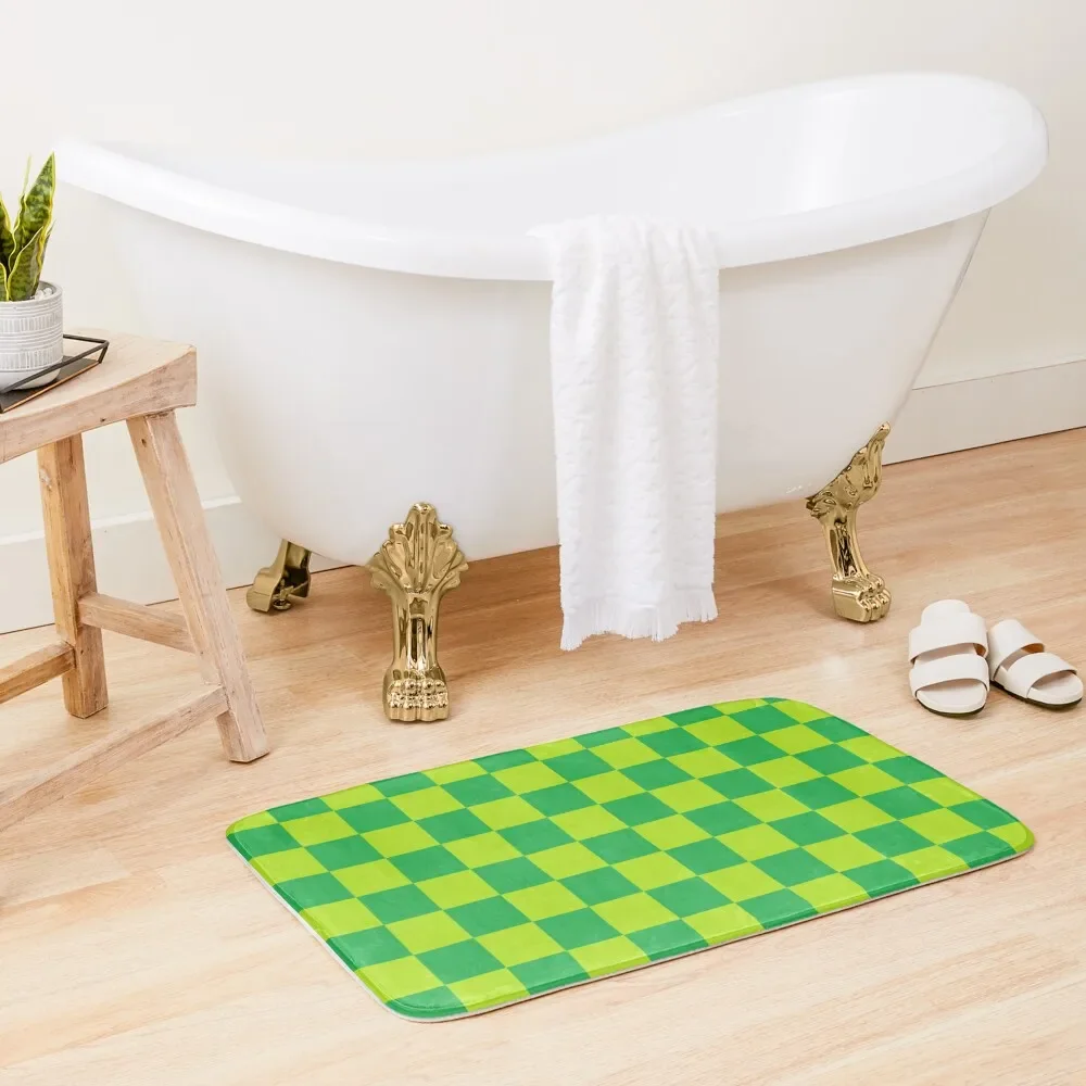 

Checkered Lime Green and Green Bath Mat Toilet Floor Carpet For Shower Non-Slip Bathroom Mat