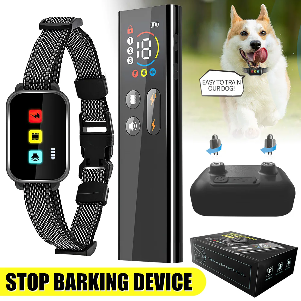 

2024 Remote Control Intelligent Dog Trainer Vibration Electric Neck Ring Electronic Collar Dog Pet Supplies Barking Stopper