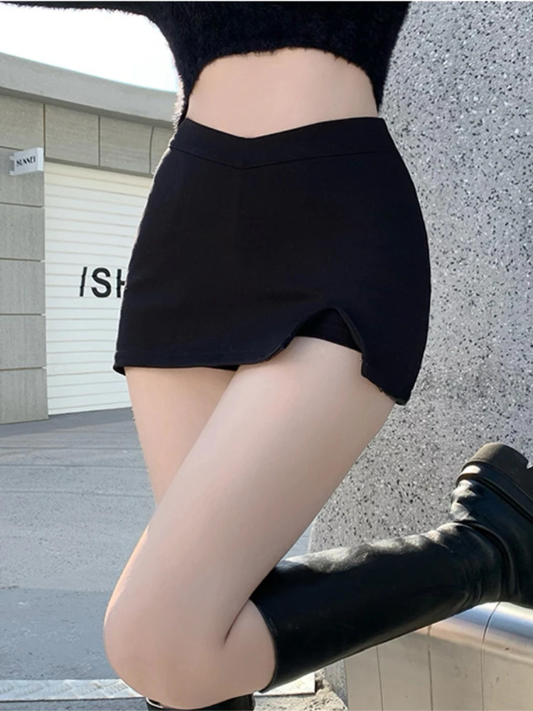 Preto mini saias femininas verão sexy clube magro meados de cintura fenda lateral vintage retro feminino festa moda a linha design irregular