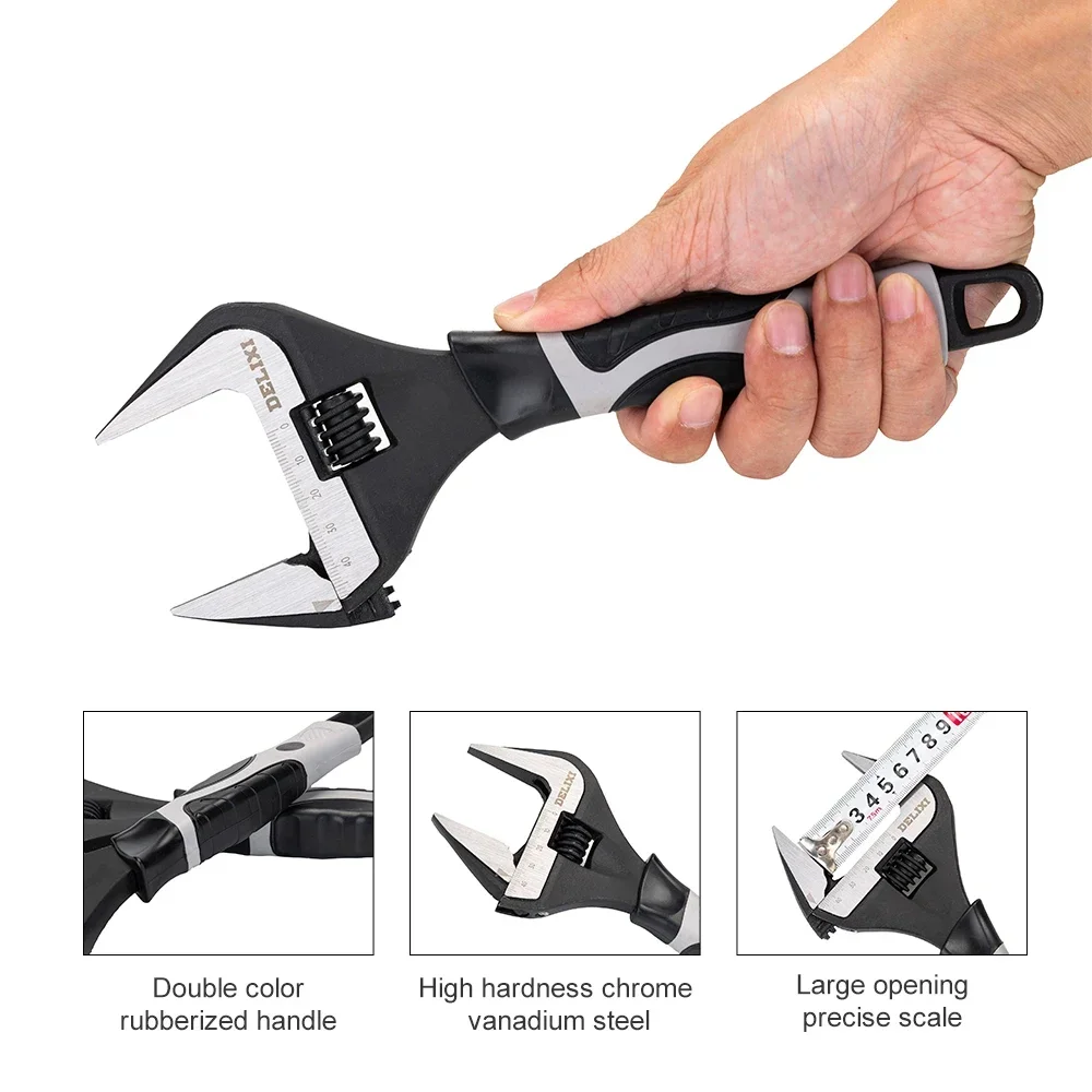 DELIXI Hand Repair Tools Adjustable Wrench Universal Spanner CR-V Steel for Mechanical Workshop Car and Bicycle