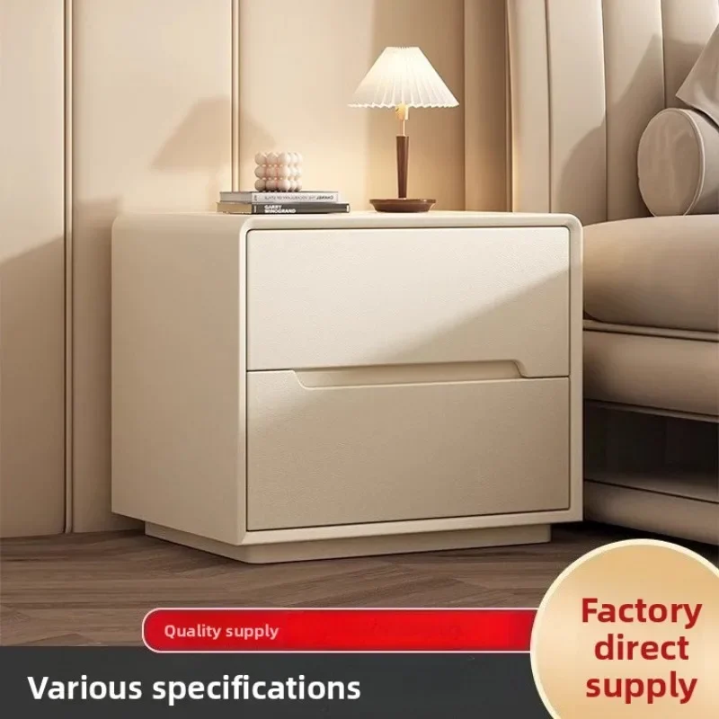 Light Luxury Soft Upholstered Cream Bedside Cabinet Small Storage Modern Minimalist Solid Wood Bedroom Sofa Side Table Furniture