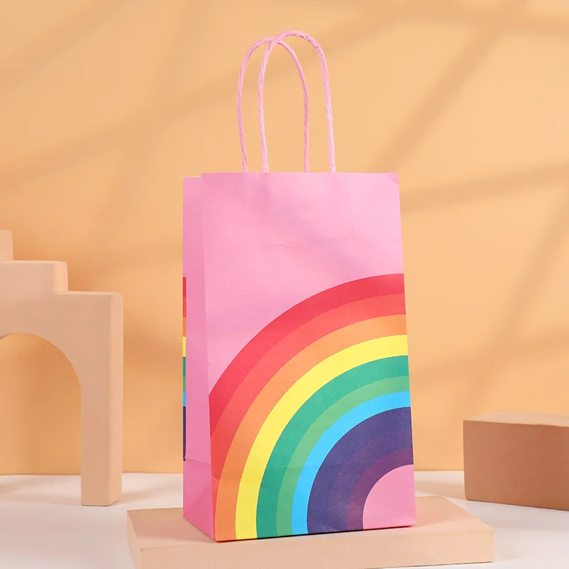 10Pcs/Lot Rainbow Candy Bags 13x8x22cm Gift Packaging Bags Wedding Birthday Party Gift Bags Thicken Paper Wrapping Bags